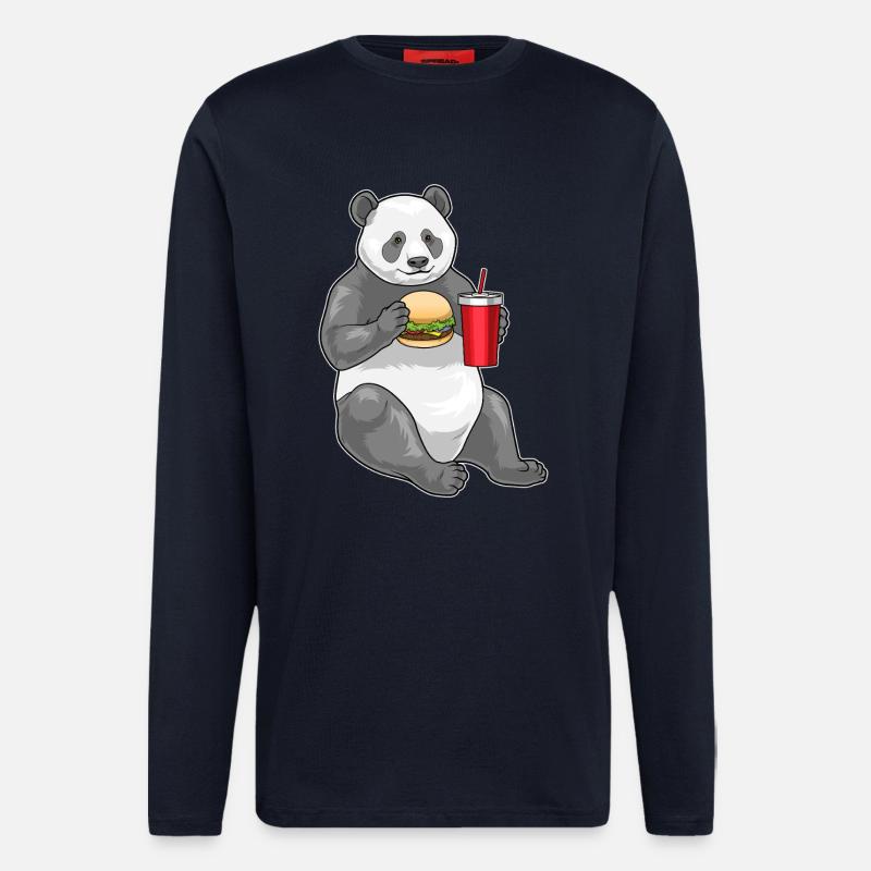 Panda Cheeseburger - Manches longues bio décontracté fabriqué en UE - DARK NAVY
