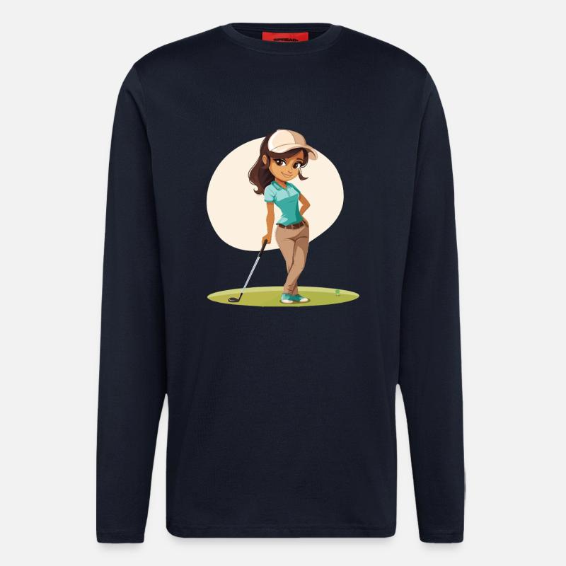 Weiblicher Golfer Comic - Langarmshirt - made by SPREAD  - DARK NAVY