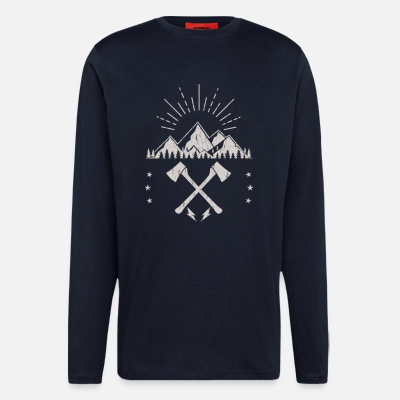 Rugged Mountain Sunrise Axe Emblem - Longsleeve - made by SPREAD - DARK NAVY