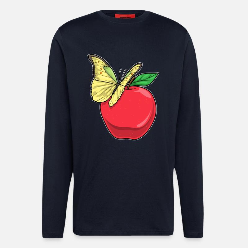 Papillon Pomme Fruit - Manches longues bio décontracté fabriqué en UE - DARK NAVY