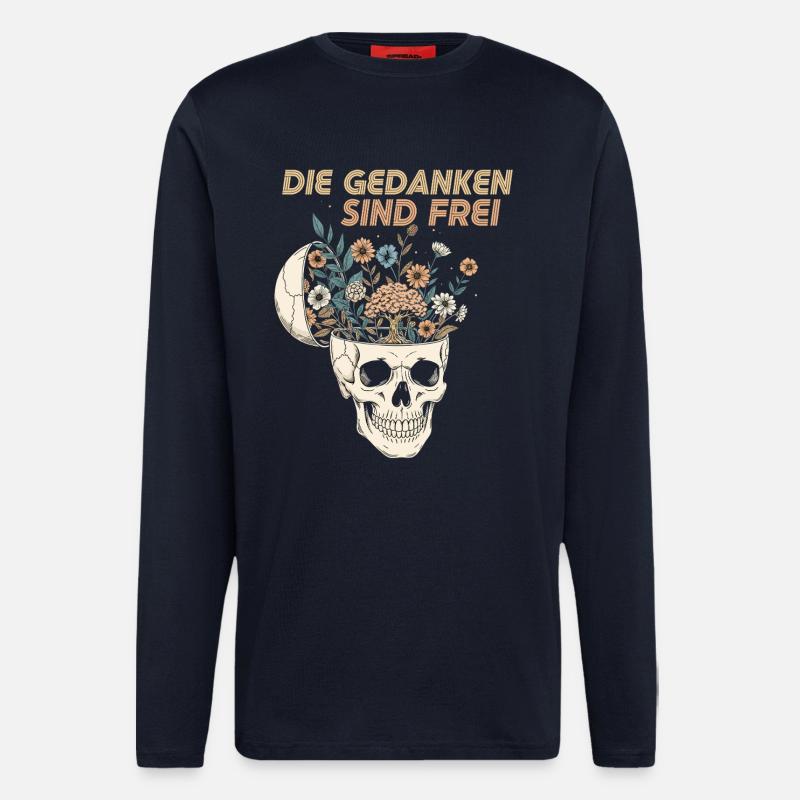 Blumen im Schädel mit Botschaft - Langarmshirt - made by SPREAD  - DARK NAVY