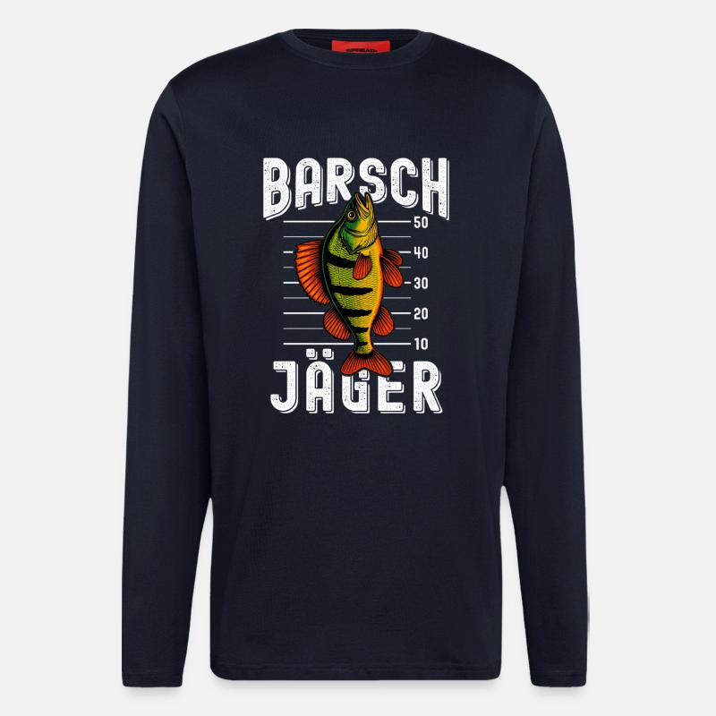 Barsch Jäger Barschangler Barsch Flussbarsch Angel - Langarmshirt - made by SPREAD  - DARK NAVY
