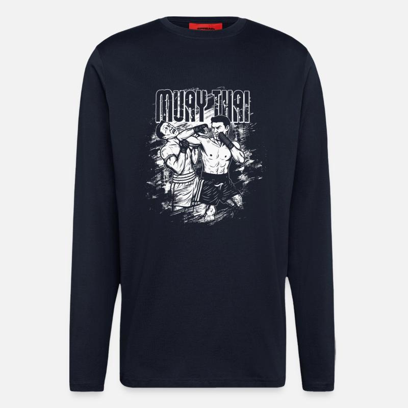 Technique du coude Muay Thai - Manches longues bio décontracté fabriqué en UE - DARK NAVY