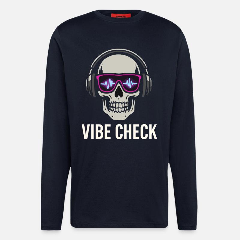 Crâne Neon Vibe Check – Skull Edition - Manches longues bio décontracté fabriqué en UE - DARK NAVY
