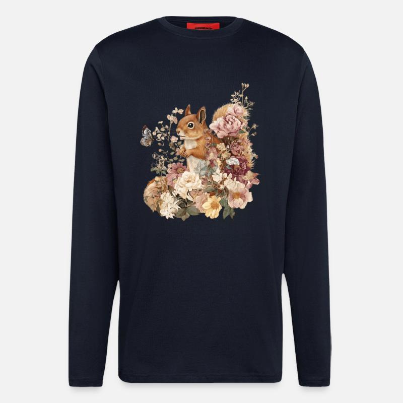 Eichhörnchen, Tier, Blumen, Schmetterlinge - Langarmshirt - made by SPREAD  - DARK NAVY