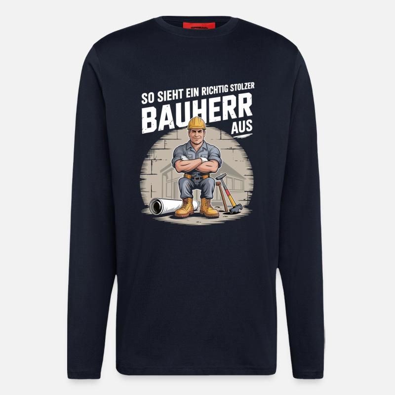 Fier constructeur avec casque et outils - Manches longues bio décontracté fabriqué en UE - DARK NAVY