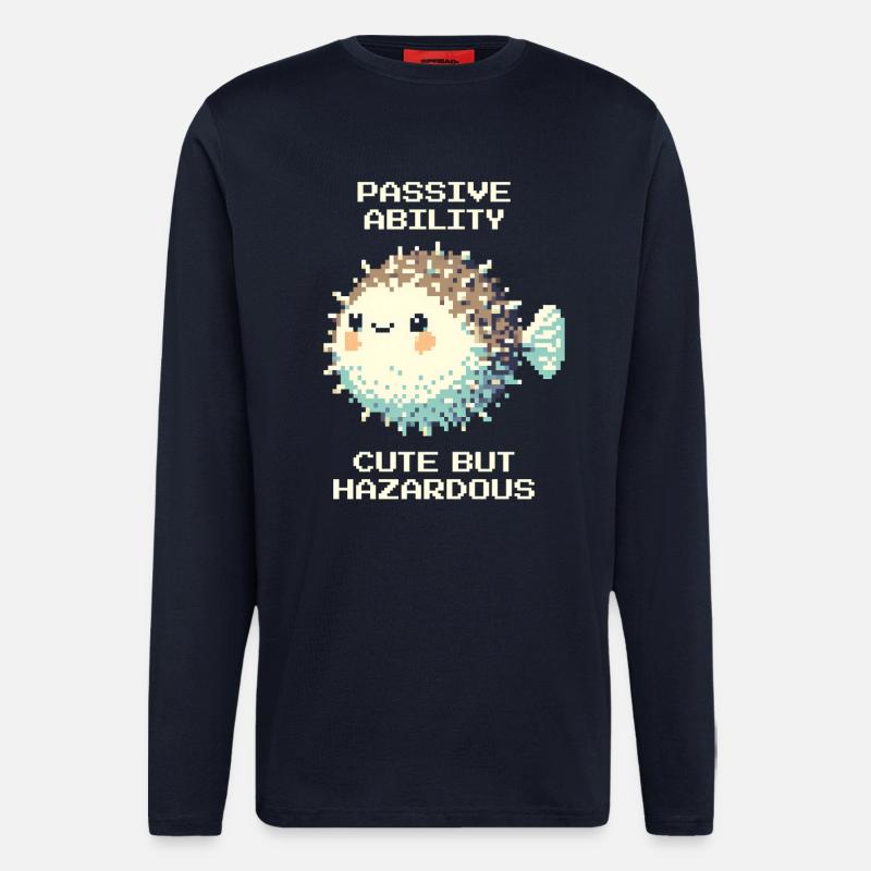 Passif : doux, mais dangereux | Poisson-globe - Manches longues bio décontracté fabriqué en UE - DARK NAVY