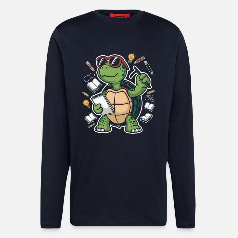 Lernende Schildkröte mit Stift - Langarmshirt - made by SPREAD  - DARK NAVY