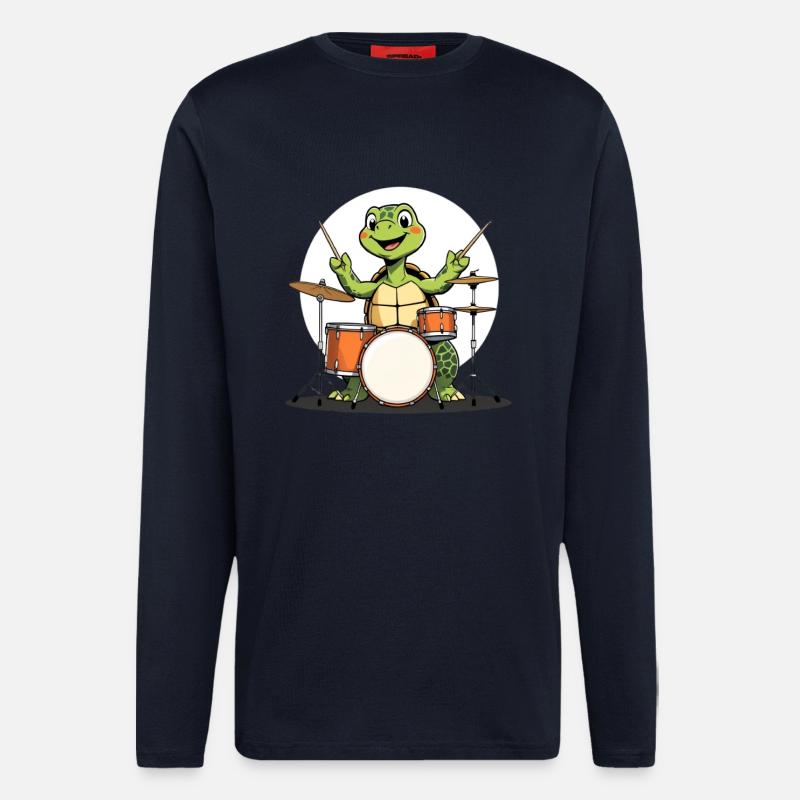 Turtle on the drum set - Longsleeve - made by SPREAD - DARK NAVY