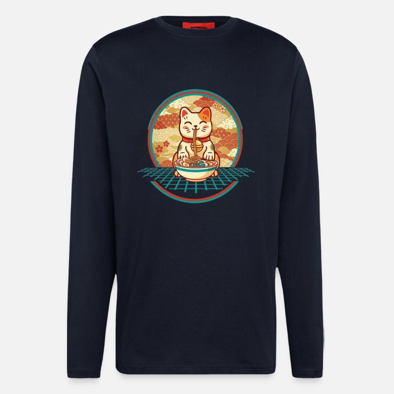 Maneki Neko Ramen Glücksbringer Katze - Langarmshirt - made by SPREAD  - DARK NAVY