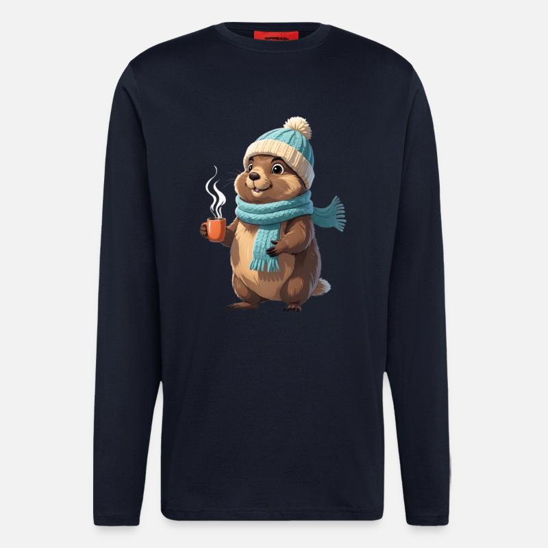 Winter Otter with Mug - Longsleeve - made by SPREAD  - DARK NAVY