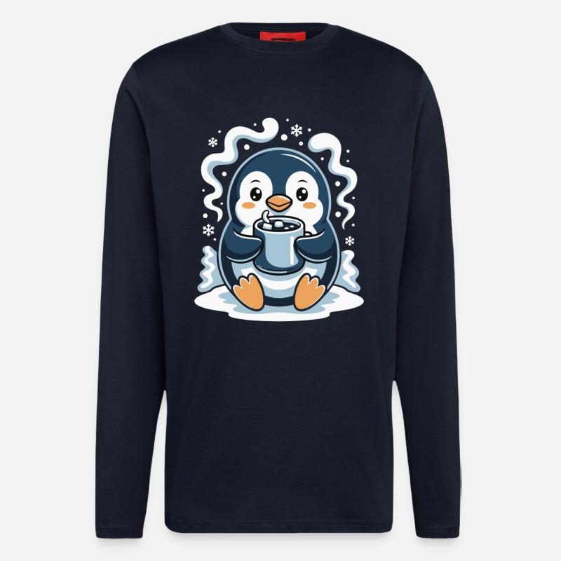 Cuddly penguin with hot cocoa - Longsleeve - made by SPREAD  - DARK NAVY