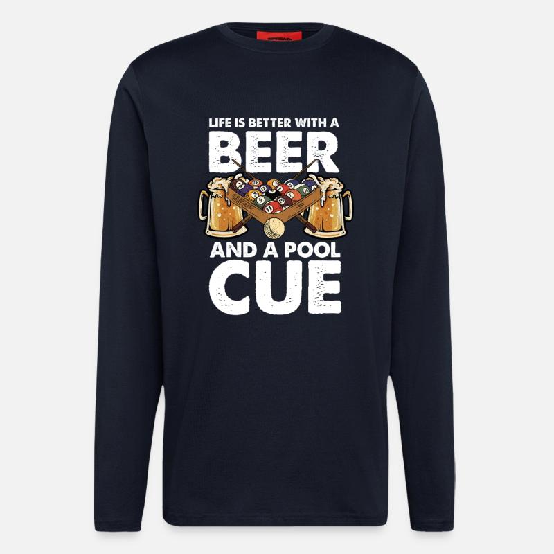 Bier, Pool und Cue - Langarmshirt - made by SPREAD - DARK NAVY