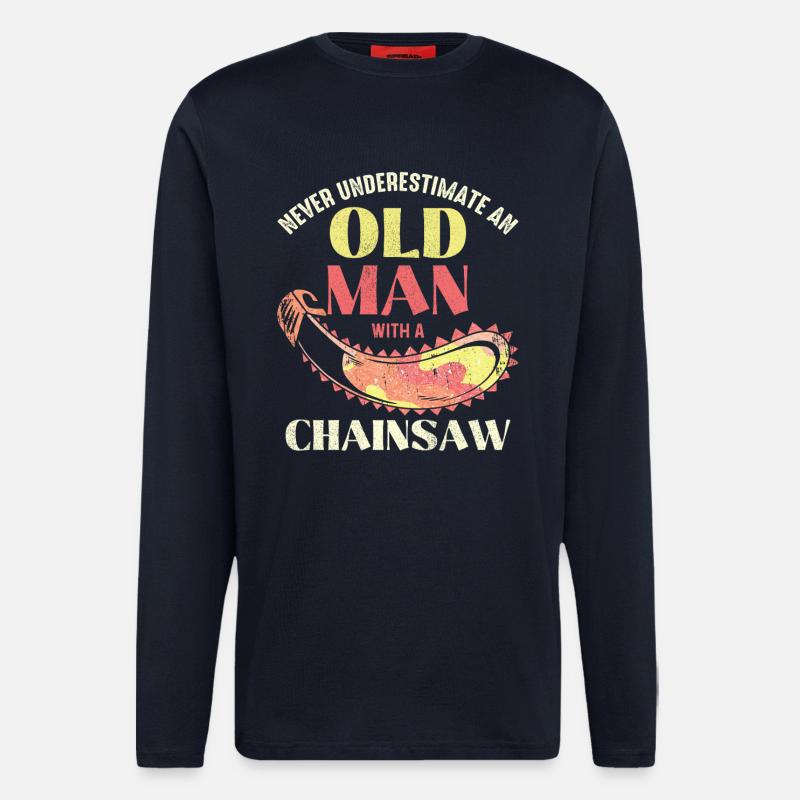 Alter Mann mit Kettensäge - Langarmshirt - made by SPREAD - DARK NAVY