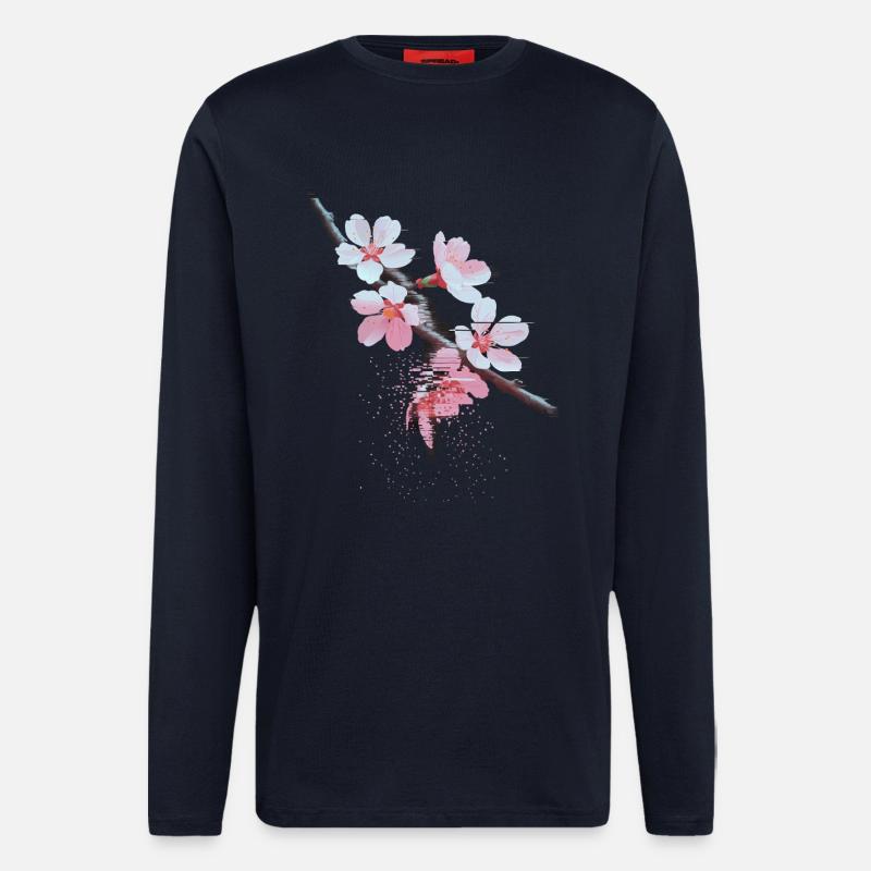 Succursale d’art bug de Cherry Blossoms - Manches longues bio décontracté fabriqué en UE - DARK NAVY