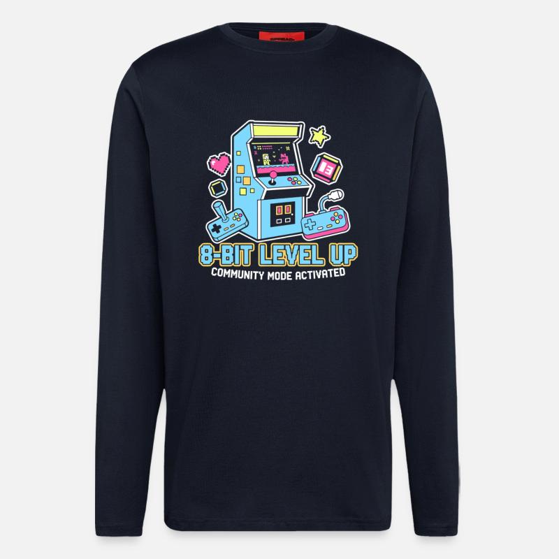 8-Bit LEVEL Arcade Retro Gaming Community - Langarmshirt - made by SPREAD  - DARK NAVY