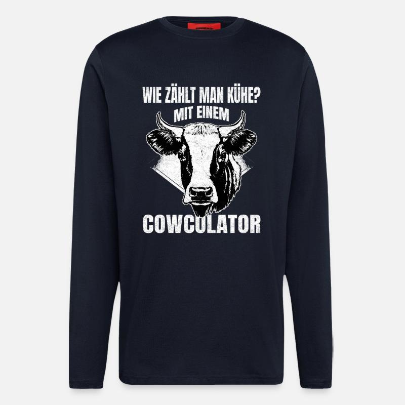Kuhculator – Witziges Kuhkopf-Design - Langarmshirt - made by SPREAD  - DARK NAVY