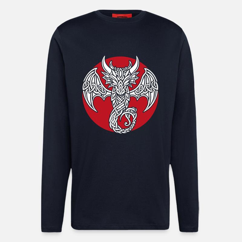 White Celtic Dragon on Red - Longsleeve - made by SPREAD - DARK NAVY