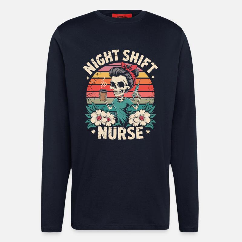 Night Shift Nurse Retro - Longsleeve - made by SPREAD  - DARK NAVY