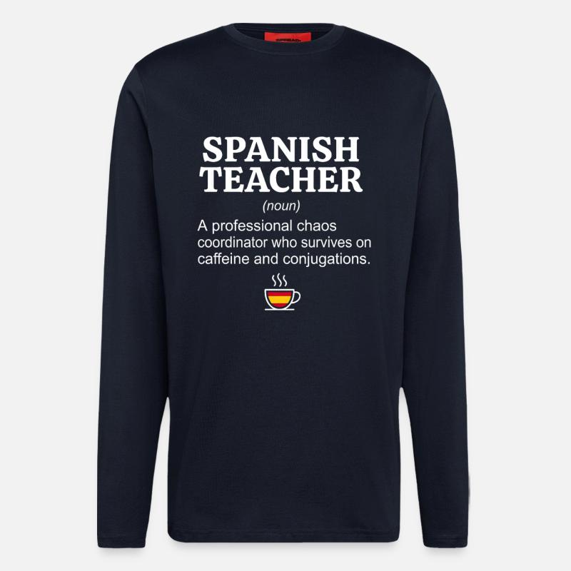 Spanisch Lehrer Definition - Kaffee & Konjugation - Langarmshirt - made by SPREAD - DARK NAVY