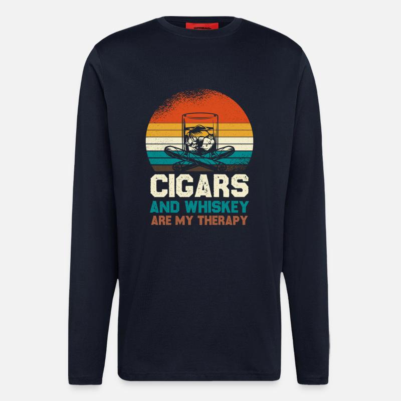 Cigars and Whiskey Therapy Retro - Langarmshirt - made by SPREAD  - DARK NAVY