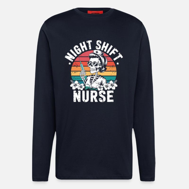 Night Shift Nurse Retro - Longsleeve - made by SPREAD  - DARK NAVY