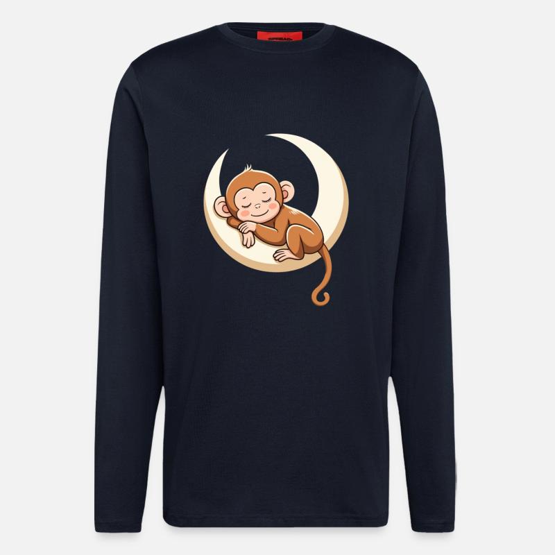 Sleeping monkey on moon pillow - Longsleeve - made by SPREAD - DARK NAVY