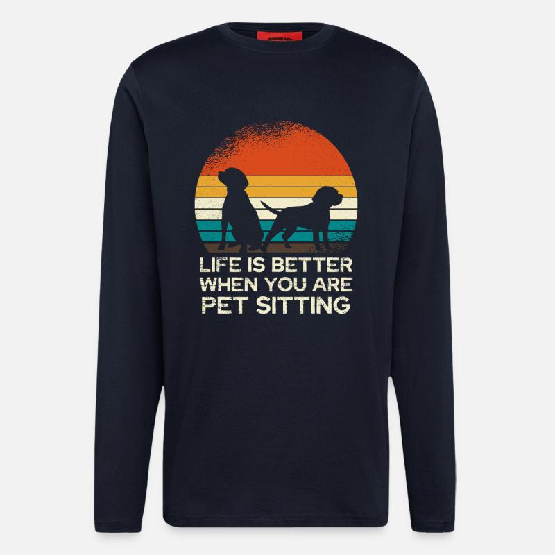 Retro Dog Sitting Sunset - Longsleeve - made by SPREAD - DARK NAVY