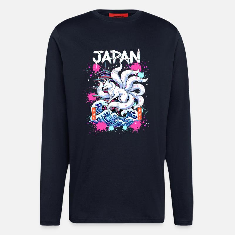 Kitsune Japan Pagode – Anime Fuchsgeist  - Langarmshirt - made by SPREAD  - DARK NAVY