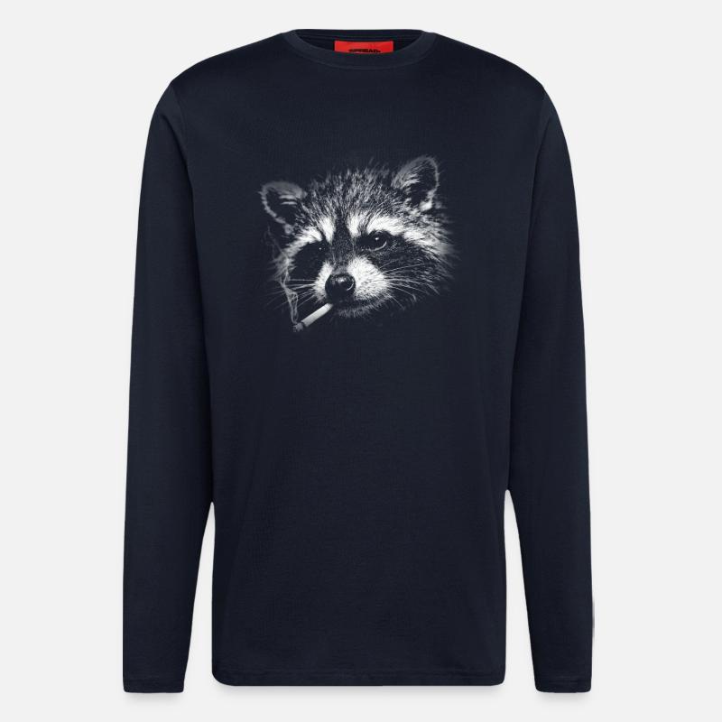 Rauchen, Zigarette, Waschbär raucht eine Zigarette - Langarmshirt - made by SPREAD  - DARK NAVY