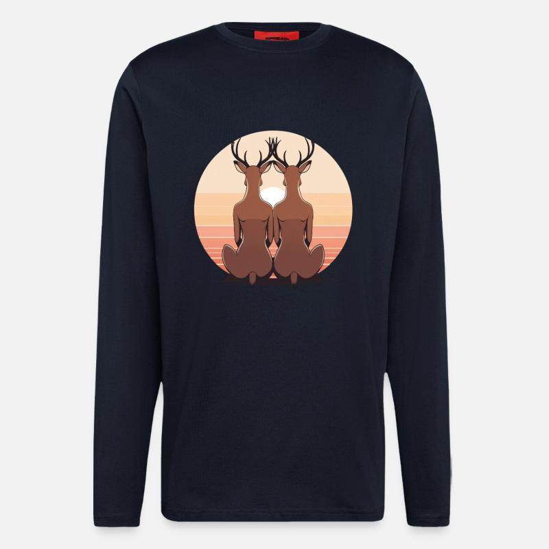 Zwei Hirsche im Abendkreis - Langarmshirt - made by SPREAD  - DARK NAVY