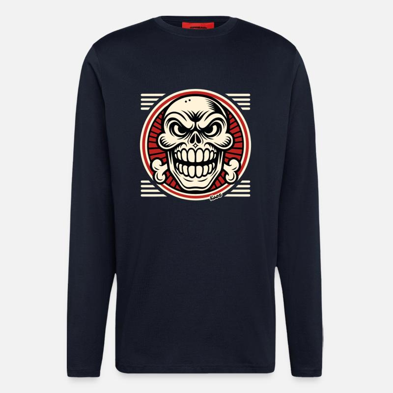 Grinsender Totenkopf mit Knochen Emblem - Langarmshirt - made by SPREAD  - DARK NAVY
