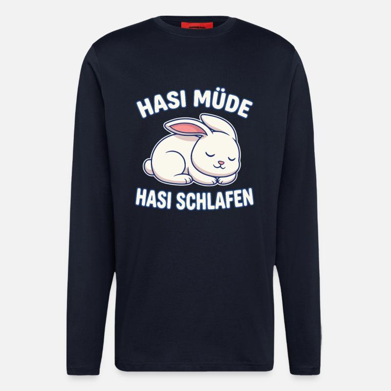 Lapin fatigué Lapin endormi - Manches longues bio décontracté fabriqué en UE - DARK NAVY