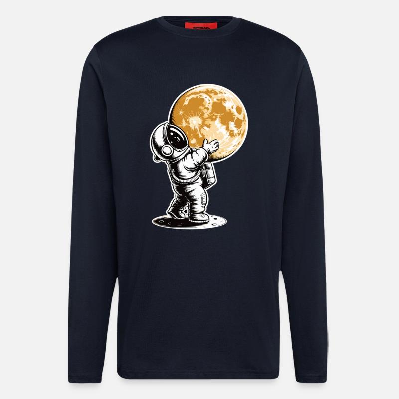 Astronaut Hugging Moon T-Shirt - Longsleeve - made by SPREAD  - DARK NAVY