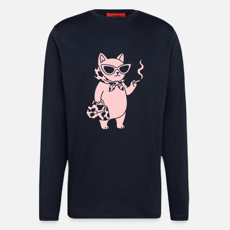 Rosa Katze mit Sonnenbrille - Langarmshirt - made by SPREAD  - DARK NAVY