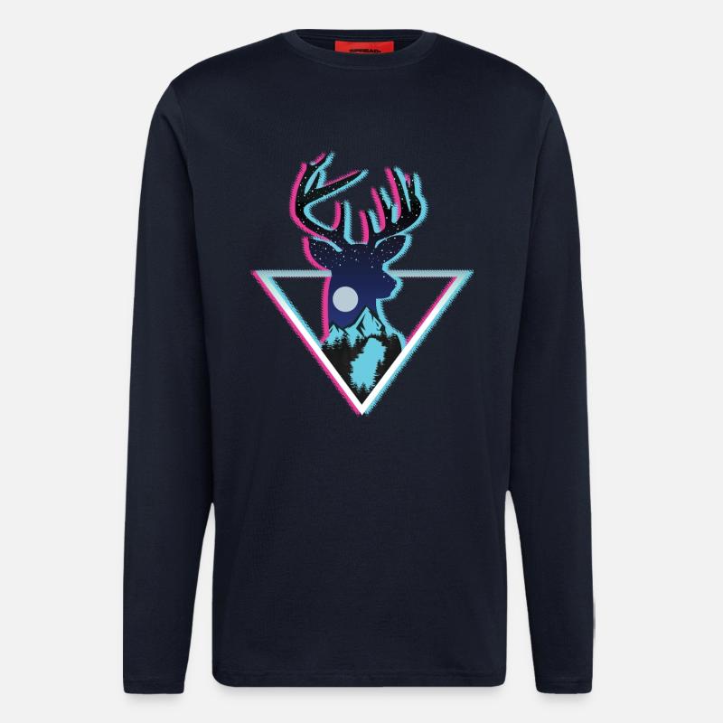Cosmic Deer Mountain Neon Triangle Art - Longsleeve - made by SPREAD  - DARK NAVY