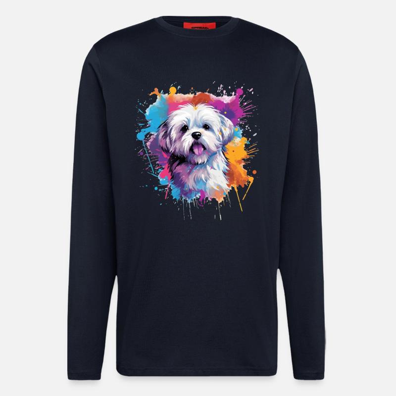 Farbenfrohe Spritzkunst Malteserhund - Langarmshirt - made by SPREAD  - DARK NAVY