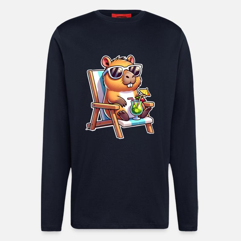 Capybara Chill - Manches longues bio décontracté fabriqué en UE - DARK NAVY