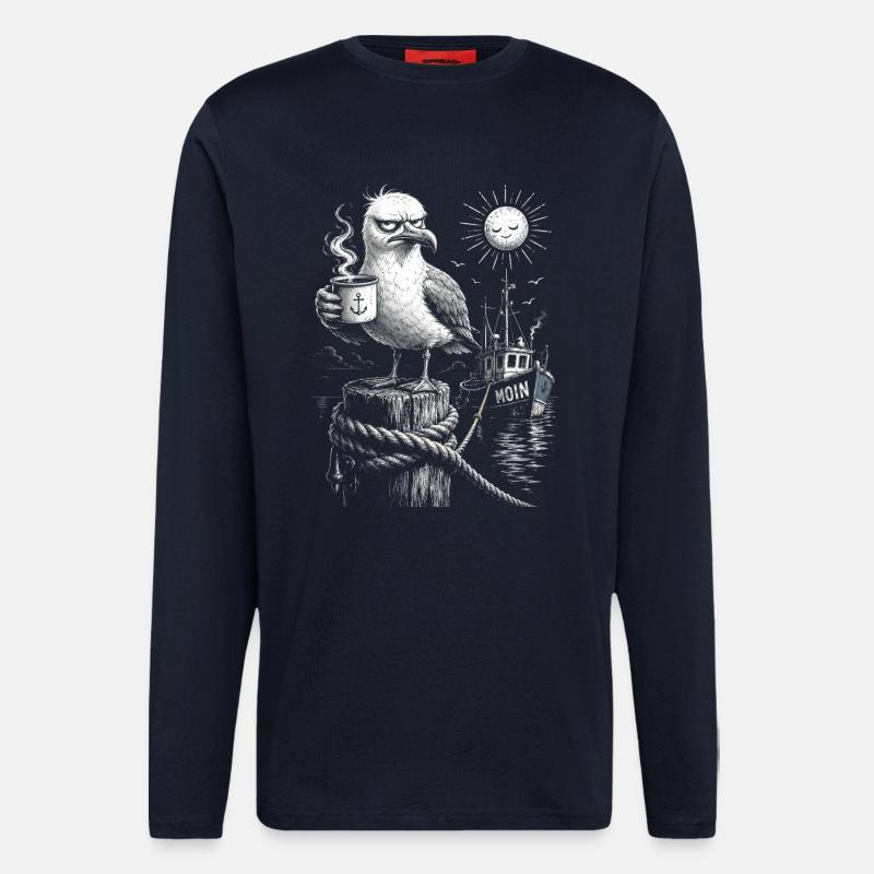 MOIN – Grummeliges Möwe mit Kaffee - Langarmshirt - made by SPREAD  - DARK NAVY