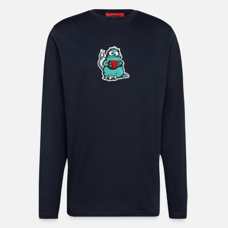 Kaffee-Monster im Comic-Stil - Langarmshirt - made by SPREAD  - DARK NAVY