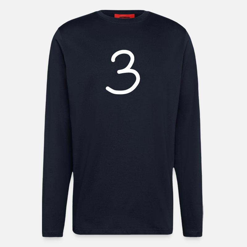 3 Numéro trois blanc Anniversaire - Manches longues bio décontracté fabriqué en UE - DARK NAVY