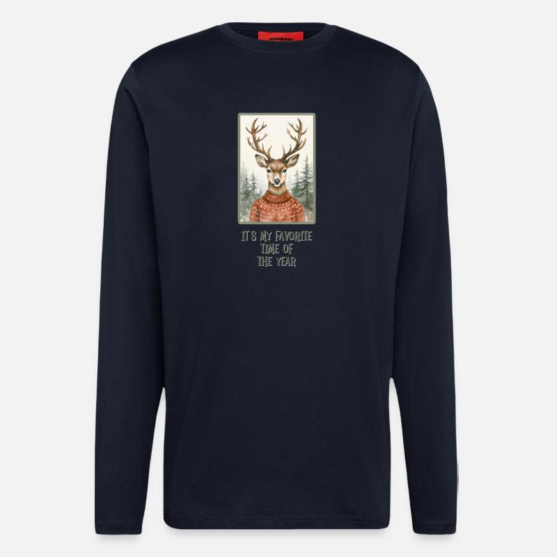 Lustiges Rentier im Weihnachtspullover - Langarmshirt - made by SPREAD  - DARK NAVY