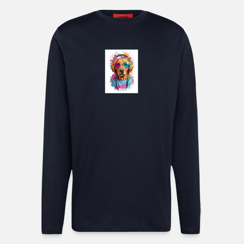 Bunter Hund mit Kopfhörern - Langarmshirt - made by SPREAD - DARK NAVY