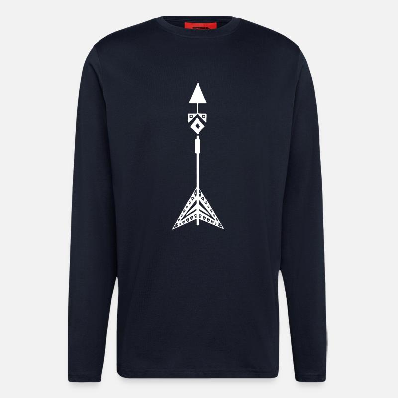 Symbole blanc d'une flèche amérindienne - Manches longues bio décontracté fabriqué en UE - DARK NAVY