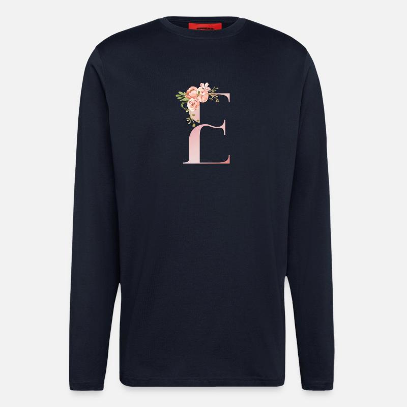 Pastellflorales Monogramm E - Langarmshirt - made by SPREAD  - DARK NAVY