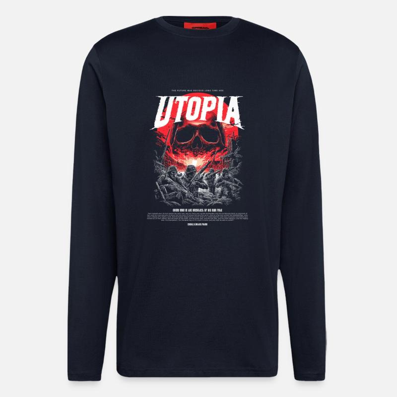 Utopia Totenkopf Feuerrot - Langarmshirt - made by SPREAD  - DARK NAVY
