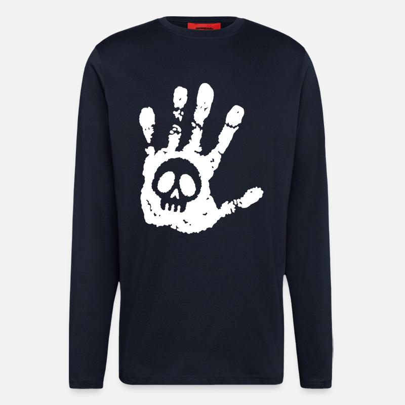 Crâne et empreinte blanche - Manches longues bio décontracté fabriqué en UE - DARK NAVY