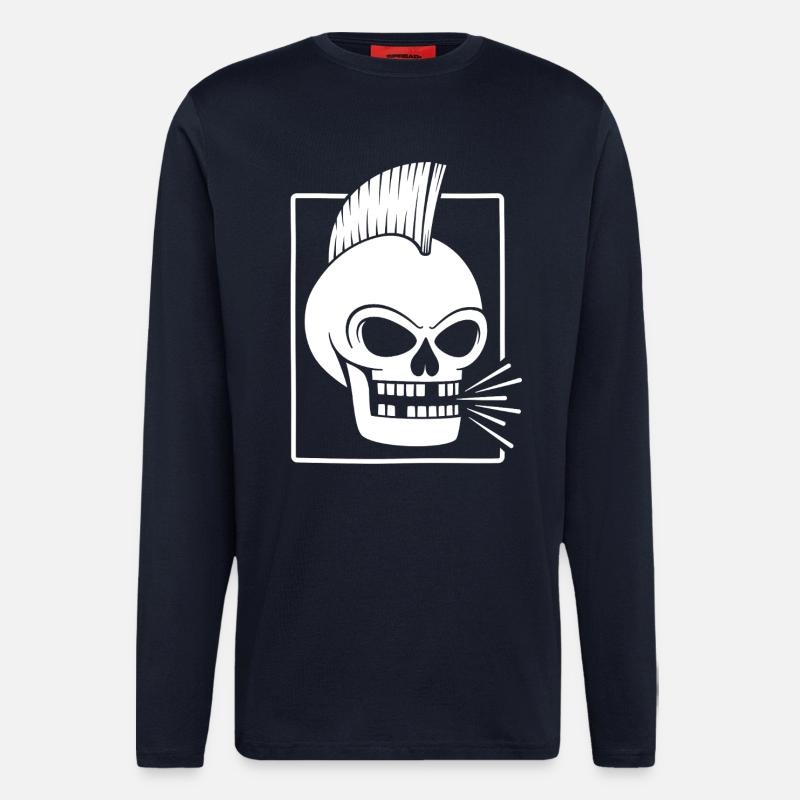 Punk Rock Skull With Mohawk - Longsleeve - made by SPREAD  - DARK NAVY