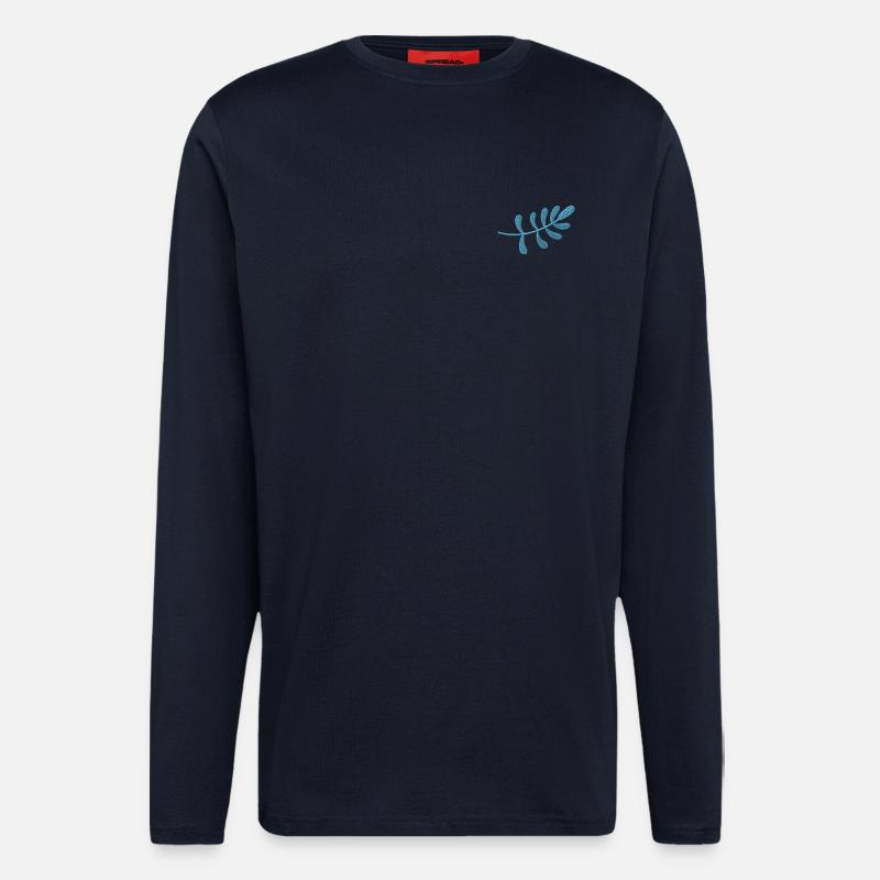 Light blue leaf embroidered - Longsleeve - made by SPREAD  - DARK NAVY