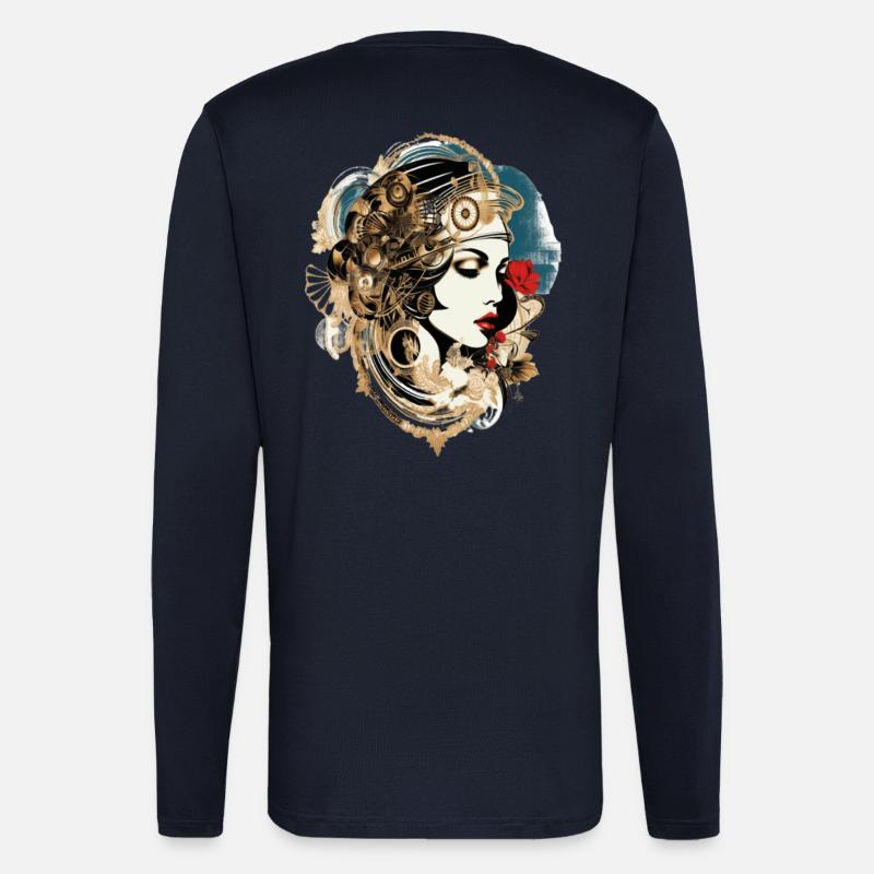 Ästhetische Frau mit Technik-Motiv - Langarmshirt - made by SPREAD  - DARK NAVY